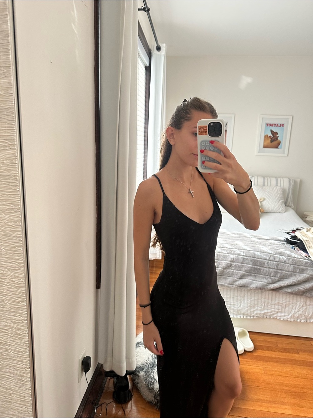 Classic Black Slip Dress with Side Thigh Slit